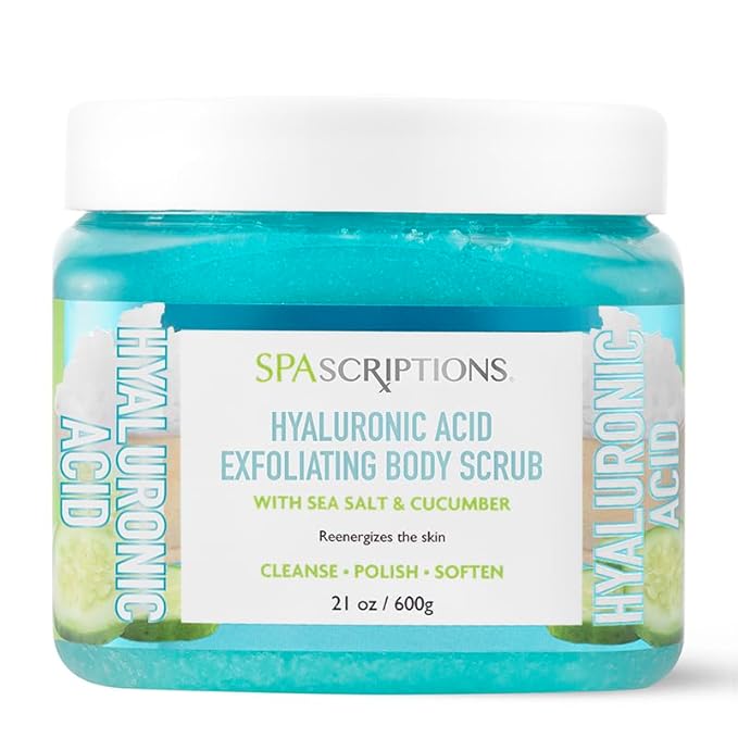 SpaScriptions Cucumber Sugar Scrub - Cooling Body Scrub Exfoliator with Seal Salt & Hyaluronic Acid, Ideal for Dry, Dull, & Rough Skin, Helps Support Hydrated, Comfortable, & Soothing Skin, 21 oz