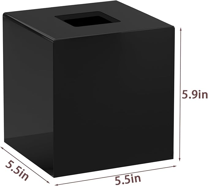 SILUT Tissue Box Cover Square, Shiny Acrylic Tissues Holder, Facial Tissue Holder, Modern Tissue Dispenser for Bathroom Bedroom Office, Shiny Black