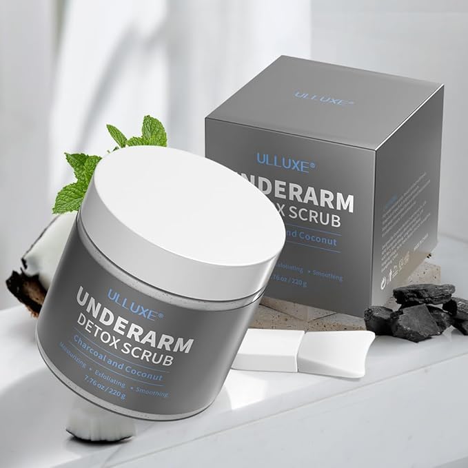Charcoal Underarm Detox Scrub for Armpit Detox Odor Control & Dark Armpits Spots Remover, Brightening Underarms Bikini Area Inner Thighs & Exfoliating Bumps, Natural Deodorant Scrub for Women & Men