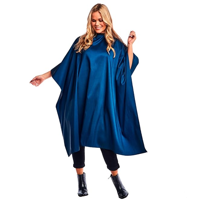 BD Barber Lightweight Crinkle Nylon Hair Cutting/Styling Cape, Water Resistant, Machine Washable, Permanent Crinkle Nylon, Repels Hair, Snap Closure at Neck, Generous 54 x 60 inch Size, Navy