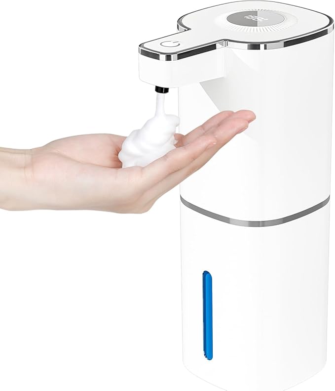 Automatic Foaming Soap Dispenser, Touchless Rechargeable Hand Soap Dispenser, 4 Adjustable Levels, 1200mAh Battery, Large Display, for Kitchen & Bathroom (White, Foaming)