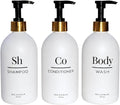 Shampoo & Conditioner Shower Dispenser Set, Pearl White - Empty Matte Plastic Bottles, 16.9 oz Pump Containers, Luxury Bathroom Decor, 3 Pack for Spa, Airbnb [White-Gold]