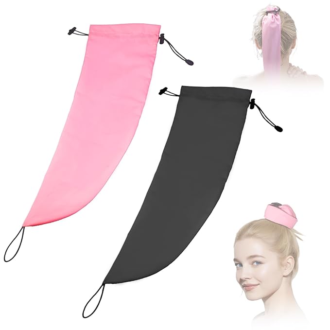 2PCS Crown Washing Shower Cap Waterproof Hair Sleeve for Long Hair, Reusable & Adjustable Wash Cap for Quick Root Refresh, Protect Styled Hair Locs Braids for Shower Gym Travel Beach(Black+Pink)