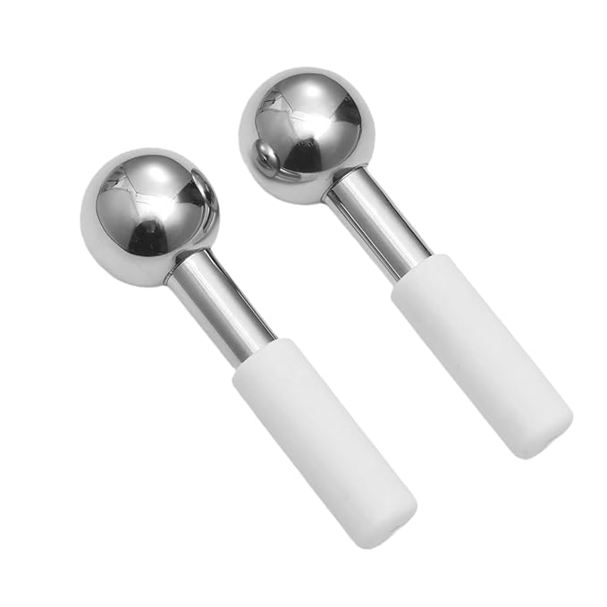 2 Pcs Facial Ice Globes for Face & Eyes Set, Unbreakable Stainless Steel Cryo Cooling Roller for Puffiness & Dark Circles, Facial Globes Fit Daily Skincare (White)