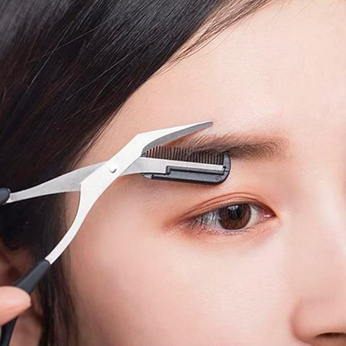 3-in-1 Eyebrow Scissors Kit，for Personal Facial Hair Removal,Multifunctional Ms. Exfoliating Beauty Tool，Including；Eyebrow Comb Scissors, Hair Removal Tweezers,Eyebrow Razor（Black