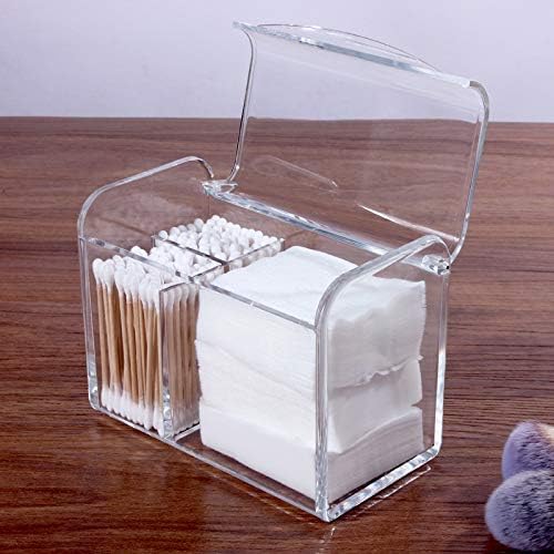 Sooyee Qtip Holder Dispenser for Cotton Ball Swab, Cotton Round Pads, Floss,3 Compartment Plastic Apothecary Jars,Bathroom Organization and Storage,Vanity Organizers and Storage,Clear