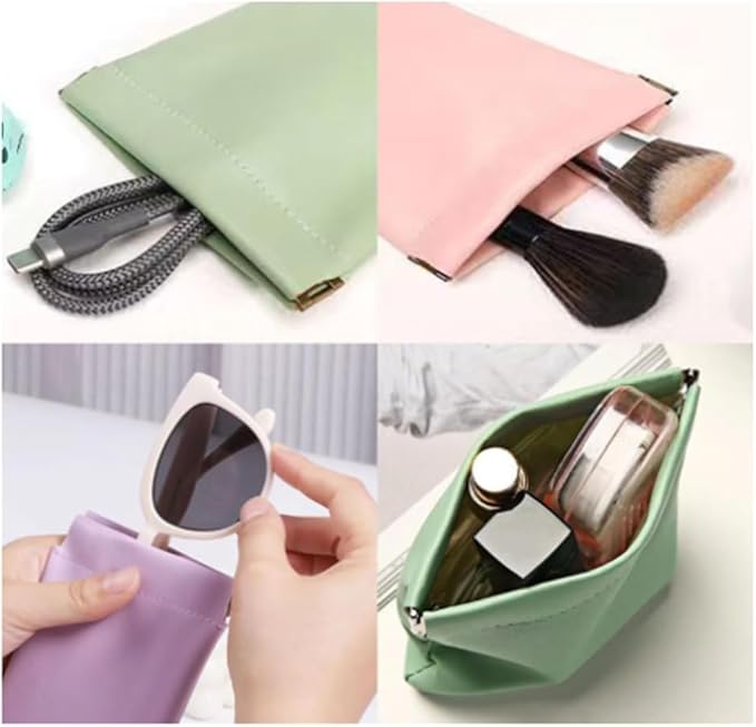 6 Pcs Small Makeup Bag for Purse, Snap Closure Organizer Pouch, Portable No Zipper Self-Closing Pouches for Travel Storage Bag Mini Pu Leather Pouches For Cosmetics Headphones Jewelry (6 colors)