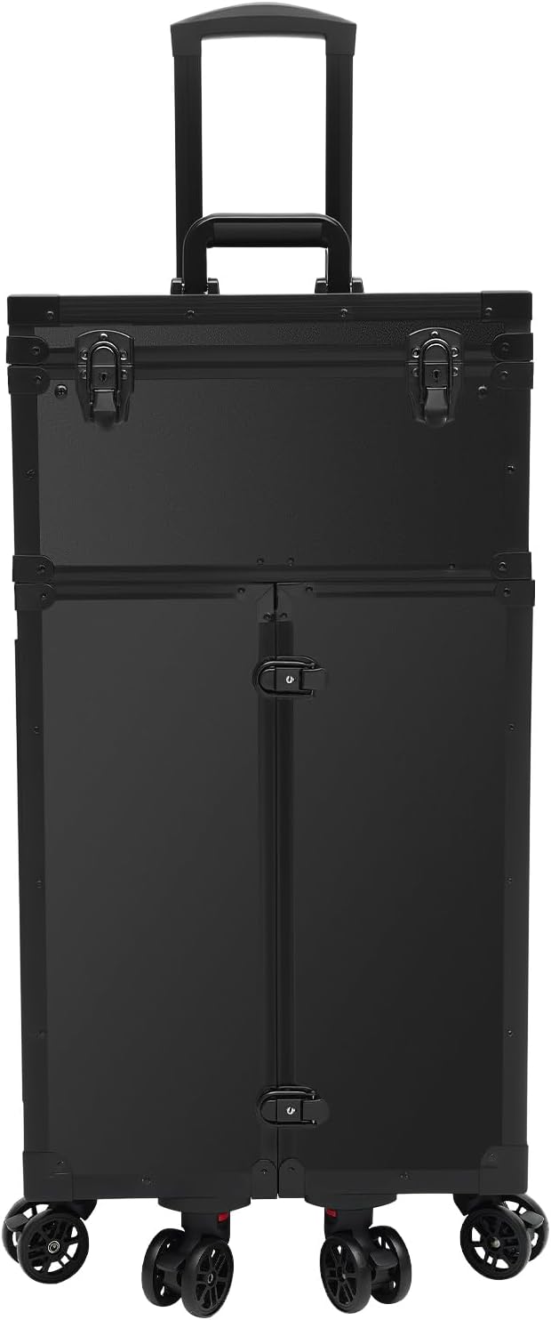 Rolling Makeup Case Large Storage Cosmetic Trolley, Rolling Lockable Makeup Train Case, Stylist Beauty Salon Cosmetic Luggage Travel Organizer Tool Box