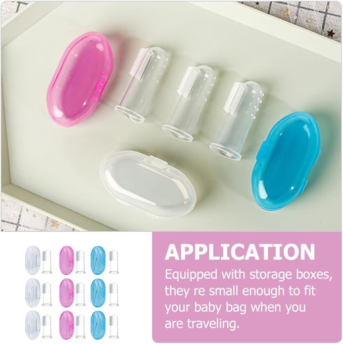 Baby Finger Toothbrush, 9Pcs Silicone Oral Cleaner for Infant and Toddler with Soft Bristles and Storage Boxes Gentle Finger Brush for Kids Teeth and Gum Care
