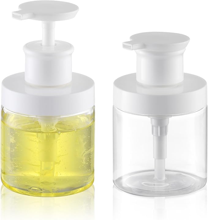 Pump Bottle Dispenser for Soap - 8 oz Plastic Empty Container for Shampoo and Conditioner - Refillable Lotion Jar for Shower and Hand Soap - Wide Mouth Wash Bottle for Bathroom 250ml Clear