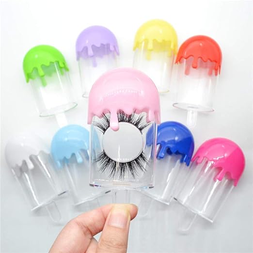 12 Packs Cute Ice Cream Shape Plastic False Eyelashes Packaging Case Empty Eyelash Storage Box Candy Container with Trays Mink Lashes Box Holder Travel Cosmetic Case for Women Girls,Pink …