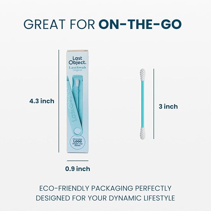 LastSwab Reusable Cotton Swabs for Ear Cleaning - The Sustainable and Sanitary Alternative to Single-Use - Zero Waste and Easy to Clean Comes with a Convenient Travel Case Holder - Turquoise