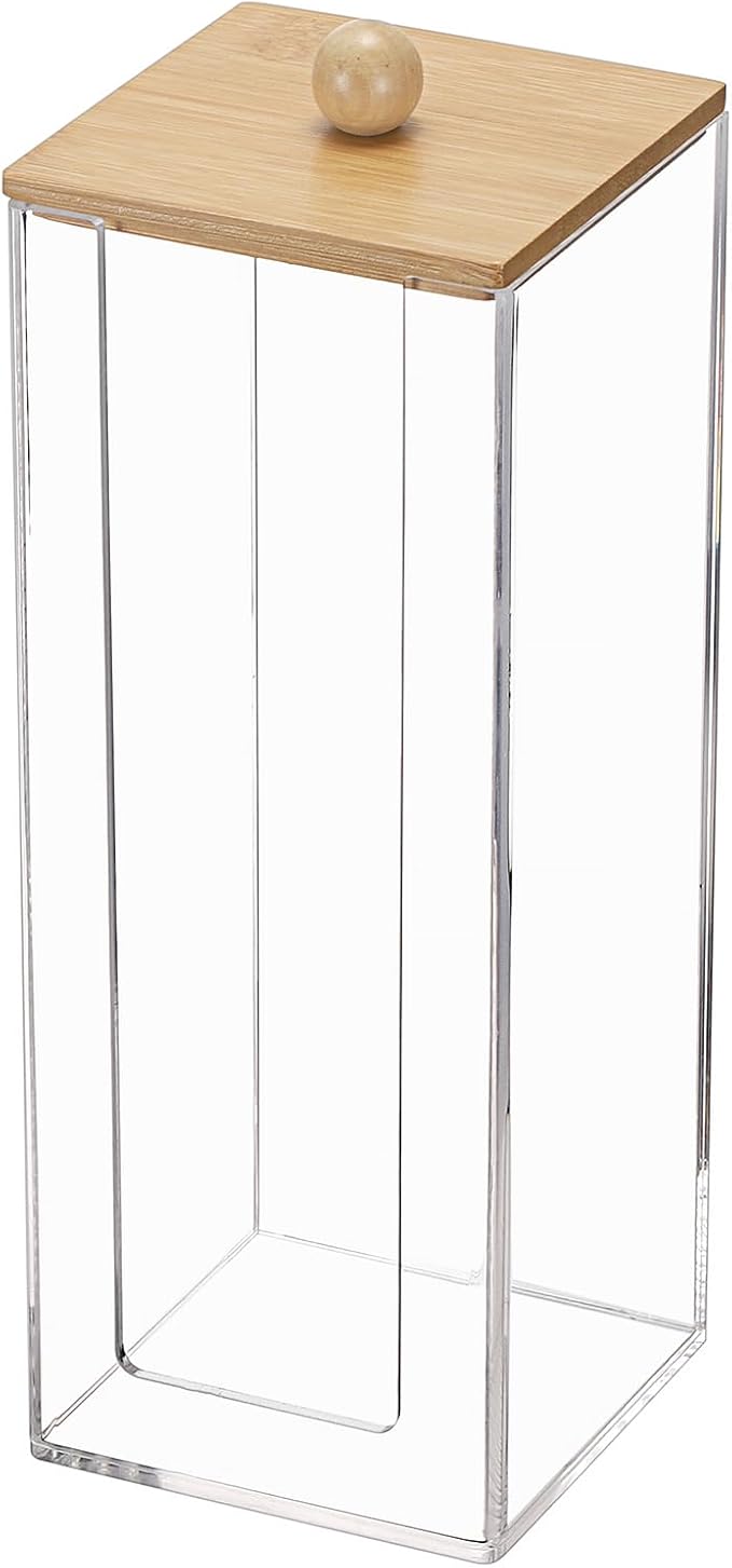 Acrylic Clean Pad Storage Box Vertical Cotton Pads Holder Square Makeup Pad Dispenser with Lid Clear Bathroom Countertop Vanity Organizer