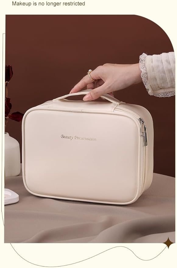 Waterproof portable makeup bag, large capacity travel makeup box storage bag, women's grooming bag with handle and partition