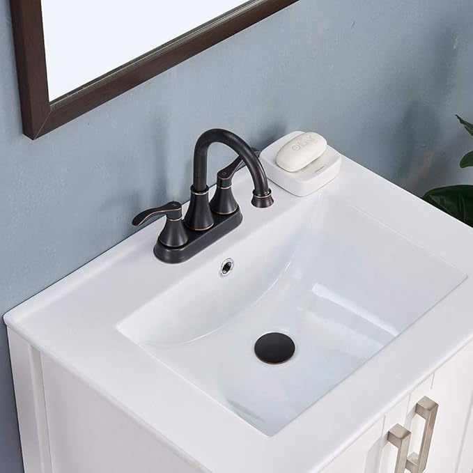 Lead-Free Antique 2 Handle Oil Rubbed Bronze Bathroom Sink Faucet, 360° Swivel High-Arc Spout 4-Inch Centerset Lavatory Vanity Faucets Set with Drain & Water Hoses, VABM10003H