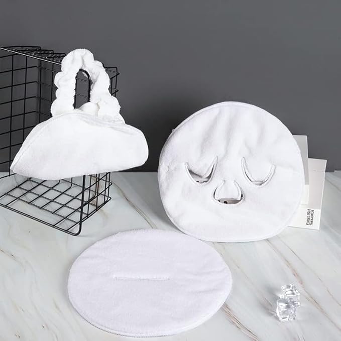 BLACKCROWN 4 Holes Towel Mask Reusable Face Towel Mask Cold Hot Compress Facial Steamer Moisturizing Beauty Skin Care Spa Towels for Facial Steamer Mask for Women Girls No hanging ears(4 pack)
