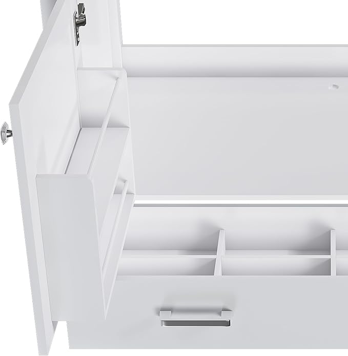 Montary 42" Bathroom Vanity with 43" Artificial Marble Black White Top, Modern Stylish MDF Bathroom Storage Cabinet, Vanity Set with 2 Doors and One Large Divided Drawer, White (Single Hole)