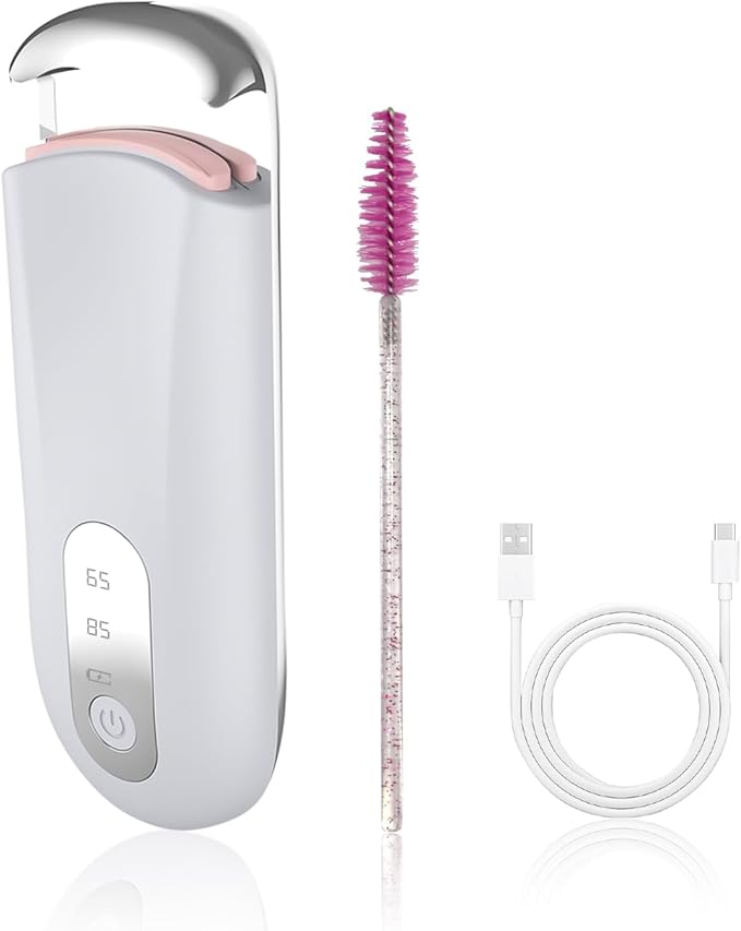 Heated Eyelash Curler for Natural Lashes 2-Level Adjustable Temperature Mini Electric Lash Curler Fast 3-Second Heat Up 24 Hours Long-Lasting Curl