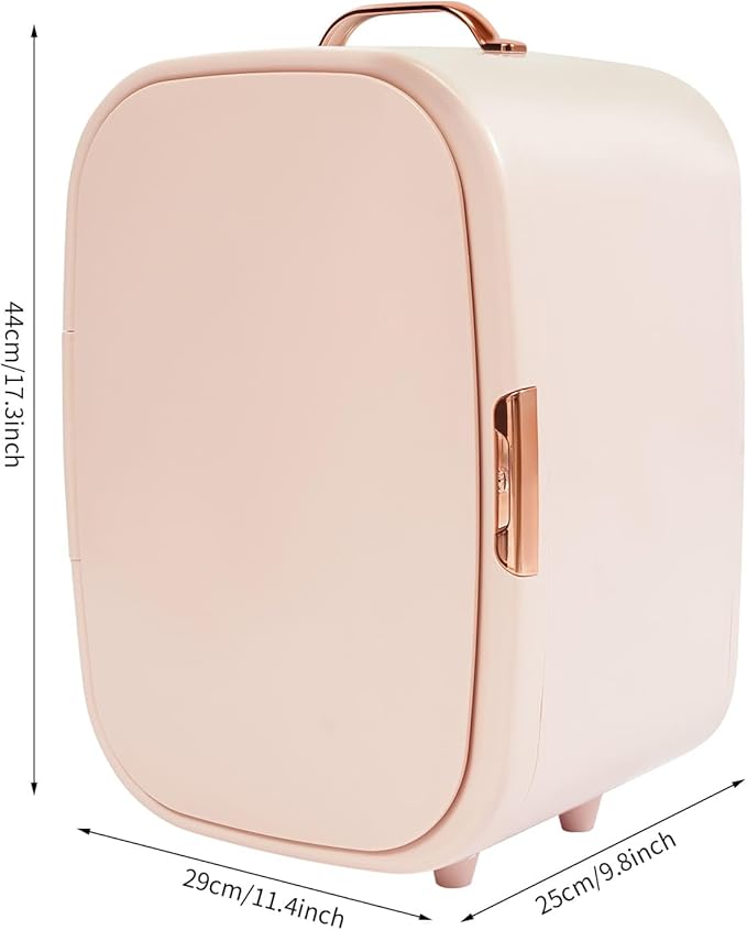 12L Portable Beauty Fridge with Handle, Compact Fridge for Makeup Lipstick, Cooler & Warmer Cosmetics Refrigerator with Adjustable Shelves for Makeup, Perfumes, Lipsticks (Pink)