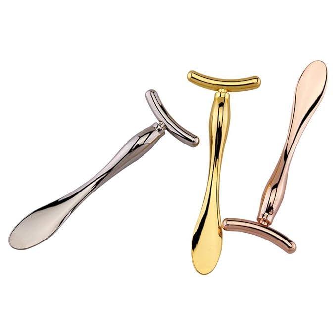 2Pcs Alloy Metal Eye Cream Applicator Wand Stick Mask Spatula Face Mask Eye Cream Massager Tool for Facial Massage, Reduce Puffiness, Cosmetic Beauty Tools (2 Styles), Rose Gold