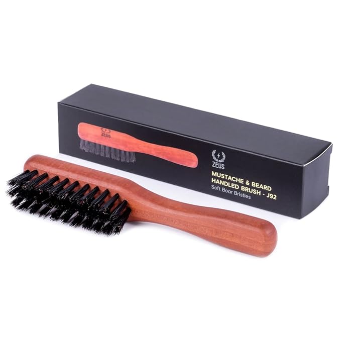 ZEUS Boar Bristle Beard & Mustache Handled Brush for Men, Soft Bristles, Travel Beard Care Brush with Handle (Made in Germany) J92