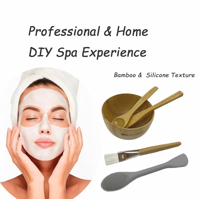 Skincare Face Mask Mixing Bowl Set 6 Pack,Makeup Skin Care Products for Clay Mask,Home DIY Beauty & Personal Care Tools Kit Bamboo Bowl,Spatula,Spoon,Brush,Silicone Applicator,Headband