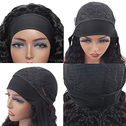 Aiterina Headband Wig deep wave human hair wigs for Black Women Brazilian Remy Hair Glueless Non Lace Front Wig 150% Density Natural Color (28 inch, Headband Wig Deep Wave)