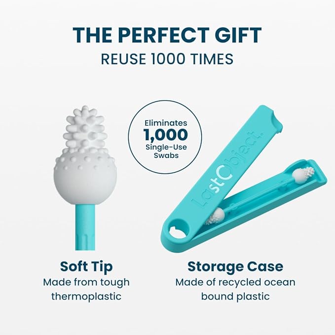 LastSwab® Reusable Cotton Safety Swabs for Baby Ear Cleaning - The Sustainable and Sanitary Alternative to Single-Use Q Tips - Easy to Clean and Zero Waste - Convenient Travel Case Holder
