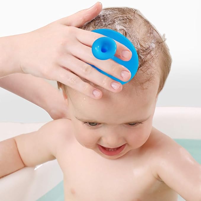 Baby Bath Brush, Baby Cradle Cap Brush, Silicone Massage Brush, Silicone Scrubbers Exfoliator Brush, Baby Skin Scrubbers for Dry Skin, Cradle Cap and Eczema (Large-Blue & Green)