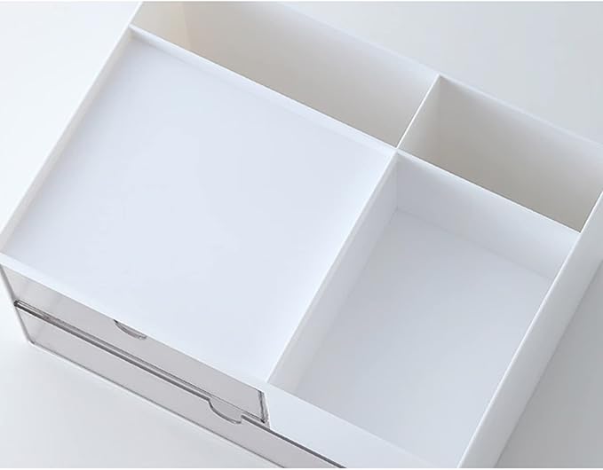 Makeup Organizer with 2 Drawers, Desk Organizer, 4 Compartments, Cosmetics Storage Box for nail polish,Lipstick, Brushes, Jewelry, Skincare, Bathroom Organization Boxes - White