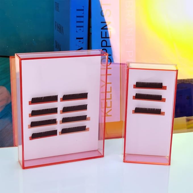 Grafting False Eyelash Acrylic Extension Pallet Organizer, Eyelash Extension Glue Tweezers Plate Makeup Palette, Dustproof Storage Box Display Training Tools Salon (Transparent Pink S)