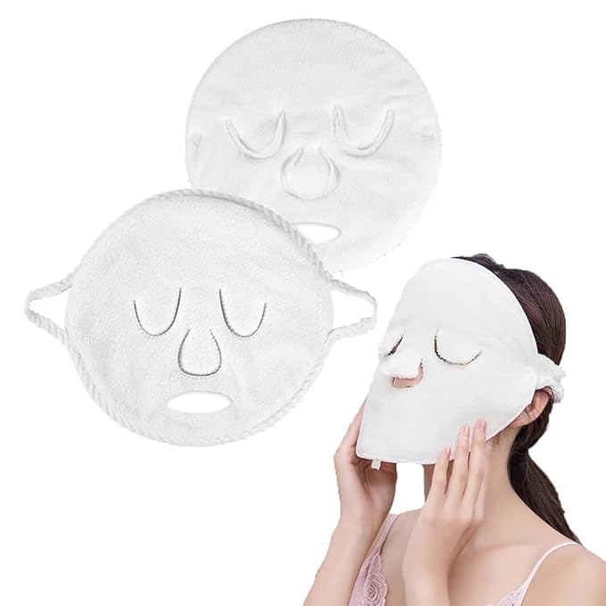 BLACKCROWN 4 Holes Towel Mask Reusable Face Towel Mask Cold Hot Compress Facial Steamer Moisturizing Beauty Skin Care Spa Towels for Facial Steamer Mask for Women Girls (2 Pack)