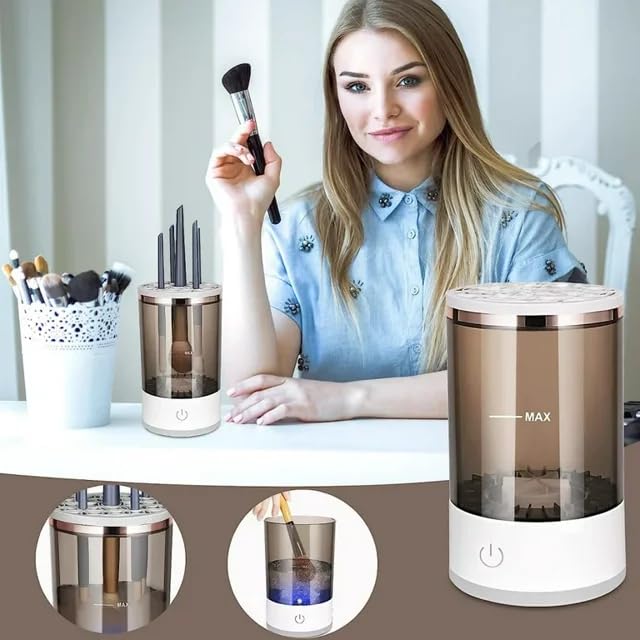 Beauty Swirl Cosmetic Brush Cleaner, Makeup Brush Cleaner, The Cozy Luna Brush Cleaner, Electric Makeup Brush Cleaner Machine for Deep Cleaning All Size Makeup Brus (Transparent+Black)