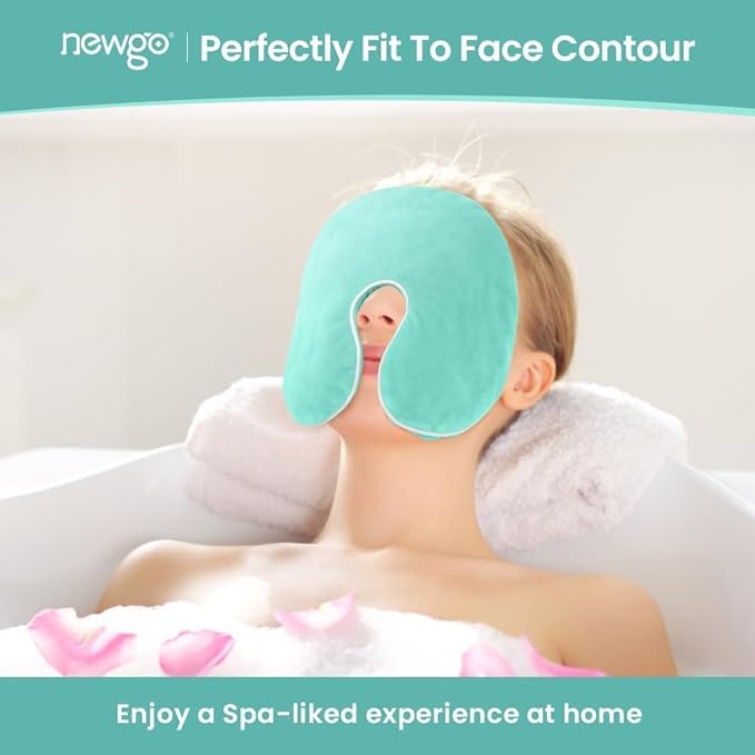 NEWGO Heating Pad Sinus Relief Mask Moist Heat Face Eye Mask Microwavable, Warm Compress for Sinus Pressure Relief, Migraine, Tension Headache Relief - Green