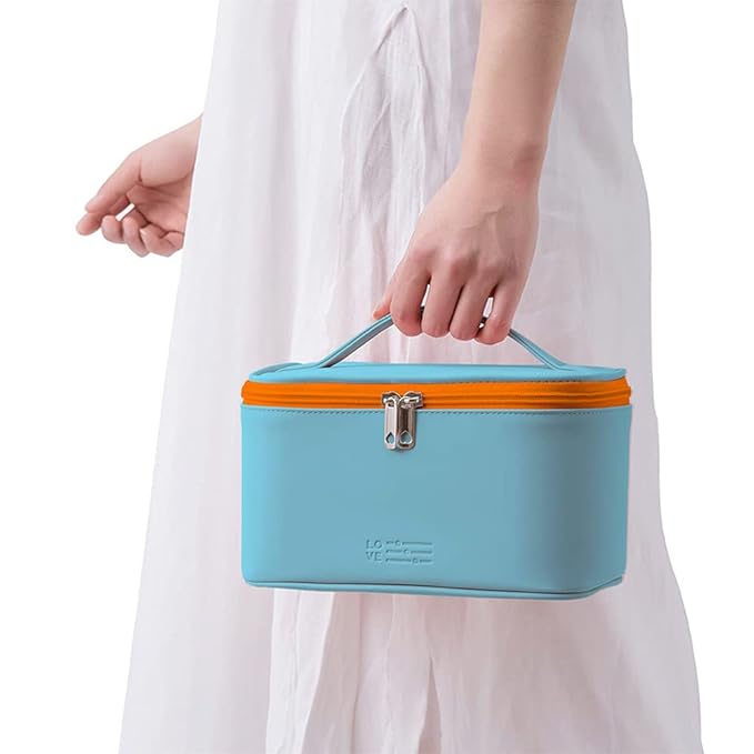 Meiyuuo Makeup Bag Large Cosmetic Bags for Women Girls Cute Travel Zipper Pouch Toiletry Organizer for Beauty Essentials Waterproof (Cyan Blue)