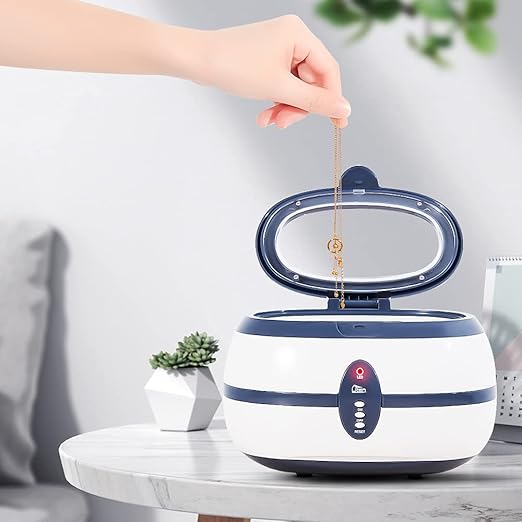 Ultrasonic Jewellery Cleaner, 40kHz Professional Cleaner Ultrasonic Machine with Carry Holder, Cleaning Basket for Jewelry, Rings, Eyeglasses, Watches, Silver (600 ml)