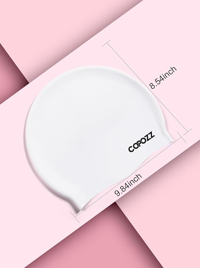 COPOZZ Women‘s Swim Cap for All Hair - Large, Comfortable Silicone Swimming Cap, Waterproof Design for Long, Short, Thick & Curly Hair | Secure & Comfortable Fit