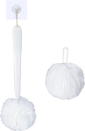 VANZAVANZU Loofah Sponge Set Back Scrubber for Shower, Anti-Slip Plastic 17" Handle Loofah on a Stick with Fluffy Shower Sponge, PE Soft Mesh Shower Loofahs-White