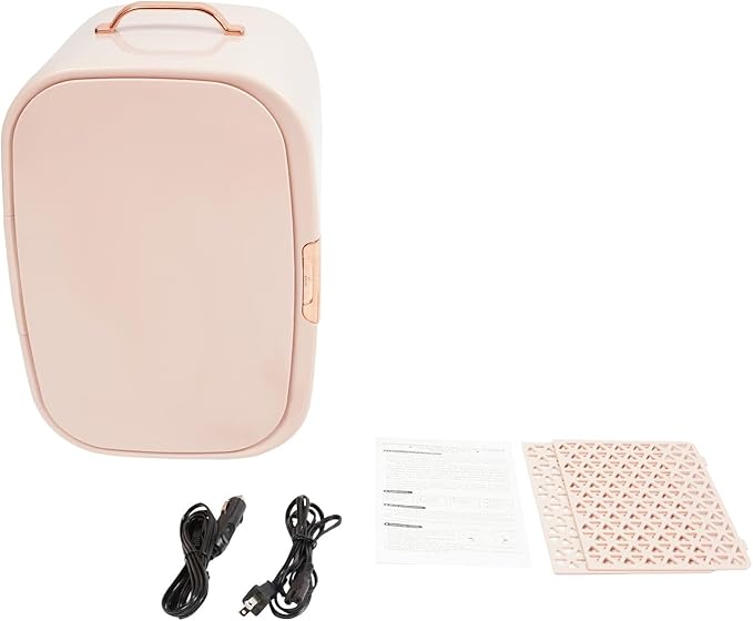 12L Portable Beauty Fridge with Handle, Compact Fridge for Makeup Lipstick, Cooler & Warmer Cosmetics Refrigerator with Adjustable Shelves for Makeup, Perfumes, Lipsticks (Pink)
