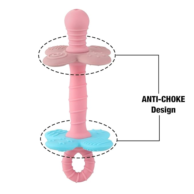 PandaEar 3 Pack Silicone Flower Baby Teether, Nipple-Shaped Gum Massager with Anti-Choke Guard, Easy-Grip Textured Teething Tube