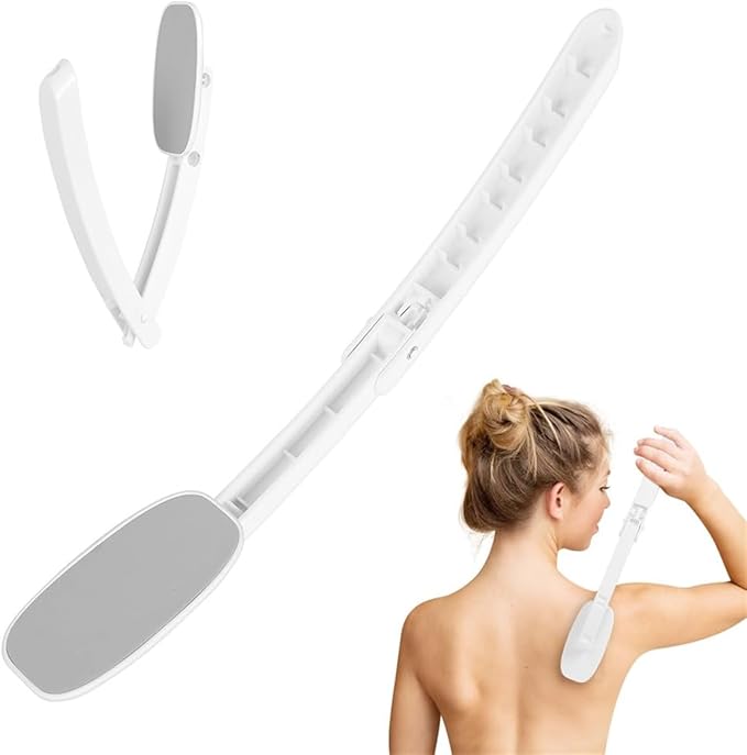 Lotion Applicator for Back, Foldable Back Cream Applicator, Detachable Long Handled Cream Applicator, 2 in 1 Back Scrubber for Shower, Body Brush Bathing Accessories for Men Women (Grey)