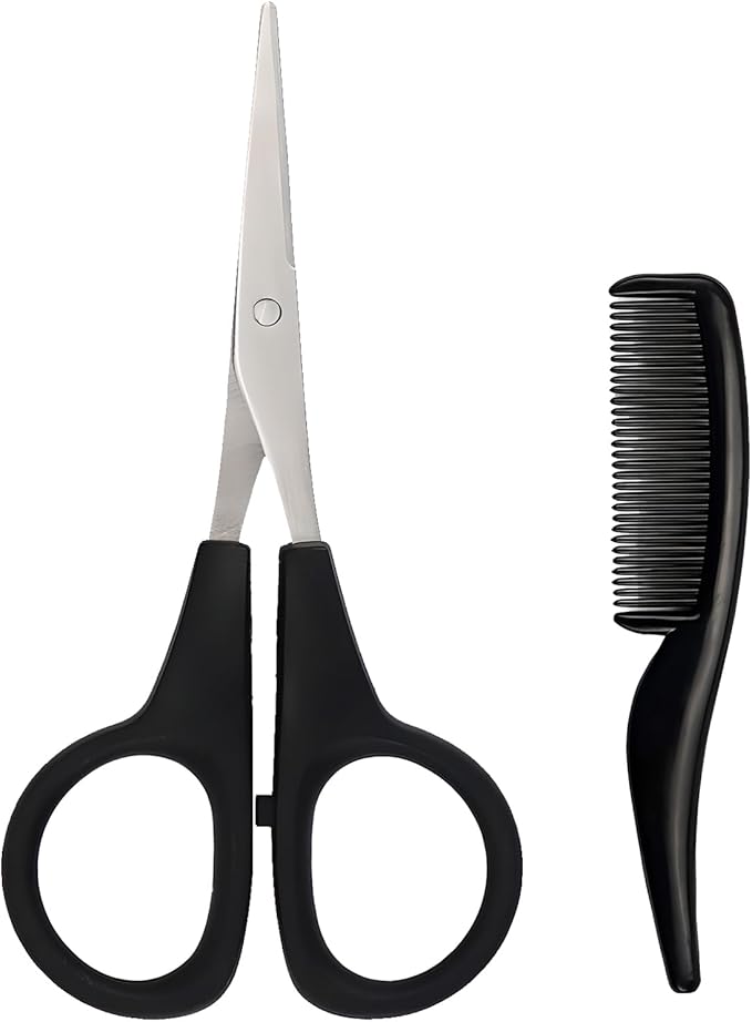 2 Pack Men's Beard & Mustache Scissors & Mini Comb Trimming Kit Black 4 inch