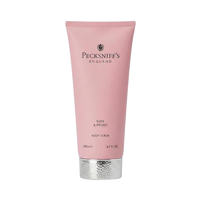 Pecksniff’s Rose and Peony Body Scrub 200ml, Gentle Exfoliating Body Polish with Floral Scent, Creamy Sugar Scrub for Smooth Soft Skin, Shower Exfoliator for Dry Dull Skin, UK Bath and Body