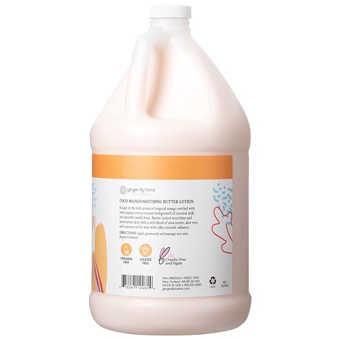 Ginger Lily Farms Botanicals Soothing Butter Lotion for Dry Skin, Coco Mango, 100% Vegan & Cruelty-Free, Coconut Mango Scent, 1 Gallon (Pack of 4)