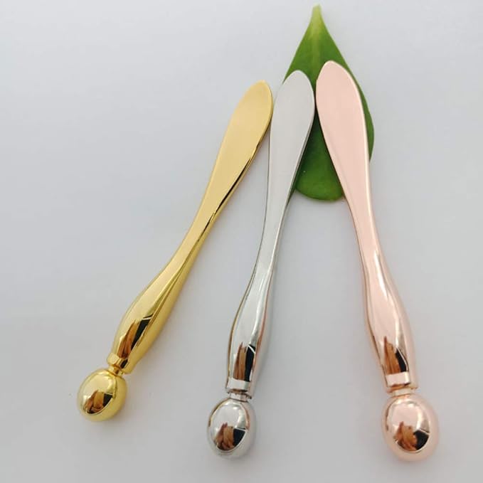 2Pcs Alloy Metal Eye Cream Applicator Wand Stick Mask Spatula Face Mask Eye Cream Massager Tool for Facial Massage, Reduce Puffiness, Cosmetic Beauty Tools (2 Styles), Rose Gold