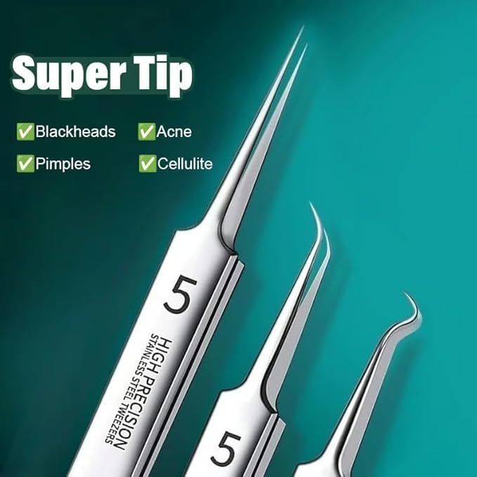 Blackhead Tweezers Remover, Stainless Steel Blackhead Remover Kit, Professional Pimple Extractor Popper Tool Kit, for Forehead, Facial and Nose (9pcs+15xMagnifying Glass)