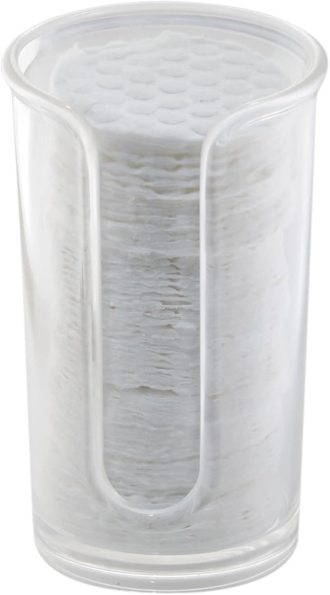mDesign Small Plastic Cosmetic Pad Dispenser - Compact Storage Holder for Astringent Wipes on Bathroom Vanity Countertops, Cotton Rounds Included - Lumiere Collection - Clear