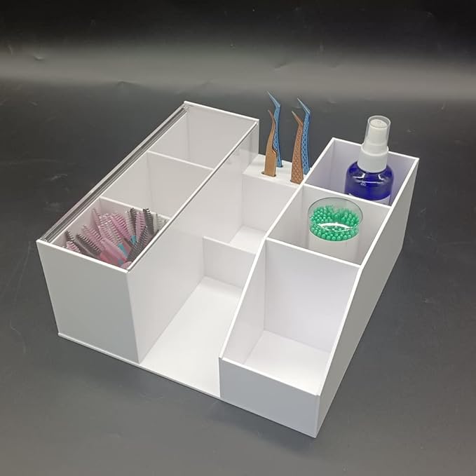 Acrylic Eyelash Beauty Organizer, Grafting Tool Storage With Tweezers Holder Display Boxes for Home Salon (White)