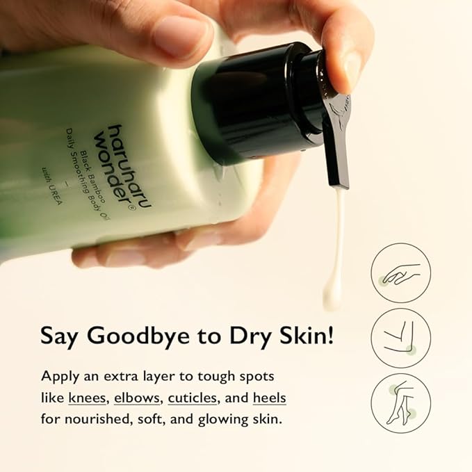 HARUHARU wonder Black Bamboo Daily Smoothing Body Oil, Fast Absorption, Lightweight, Non-Greasy, Deeply Hydrating, Locks in Moisture, Softens & Nourishes Skin, With Almond & Argan Oil, 6.76 fl oz
