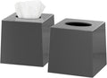 Tissue Box Cover Square - Facial Cube Tissue Box Holder Case Dispenser for Bathroom Vanity Countertop, Bedroom Dresser, Office Desk or Night Stand Table, 2 Pack - Grey
